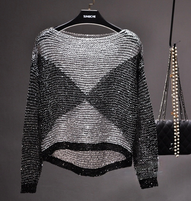 harlow&Ellis - Sequined Long-Sleeve Top